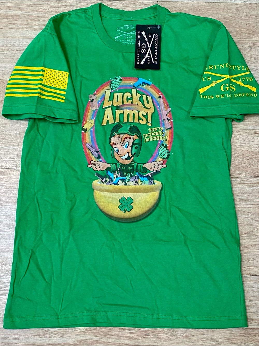 Grunt Style T-Shirt Men’s Small Green Lucky Arms Tactically Delicious Cotton Tee